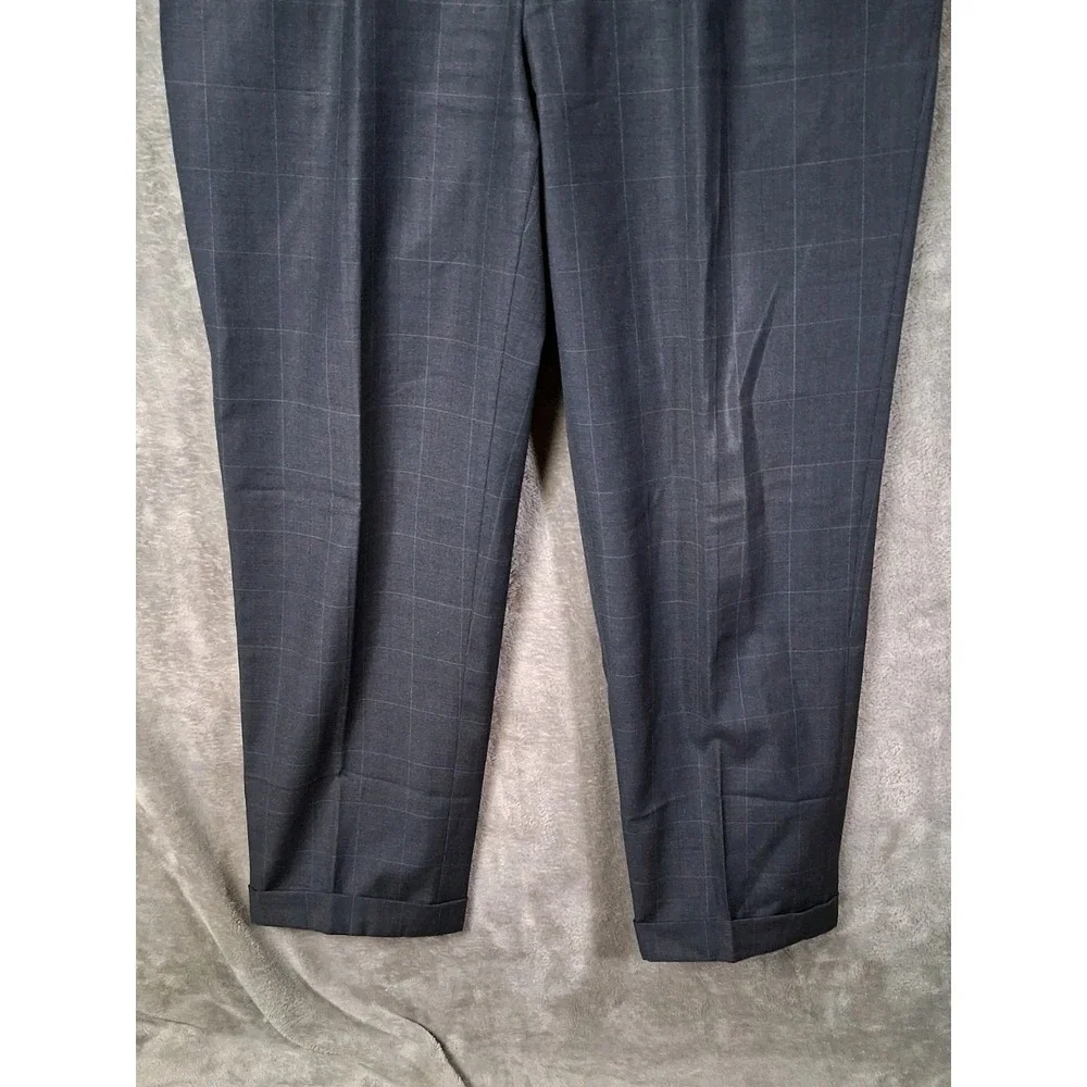 Canali Dress Pants Mens 34x28 Charcoal Gray Windowpane Cuffed Suit Pants